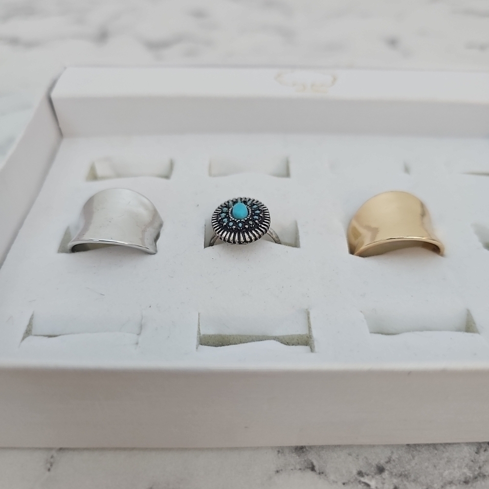 3 Pcs Adjustable Fashion Rings Gold Silver Blue Country Southern Girl - Picture 3 of 8
